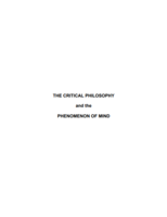 The Critical Philosophy and the Phenomenon of Mind