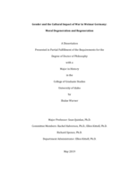 Gender and the Cultural Impact of War in Weimar Germany: Moral Degeneration and Regeneration