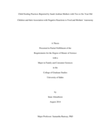 Child Feeding Practices Reported by Saudi Arabian Mothers with Two to Six Year Old Children and their Association with Negative Reactions to Food and Mothers' Autonomy