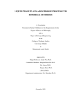 LIQUID PHASE PLASMA DISCHARGE PROCESS FOR BIODIESEL SYNTHESIS
