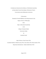 An Exploratory Study about the Influence of Distributed Leadership and Specialized Content Knowledge on Elementary Teacher Conversations about Mathematics Instruction