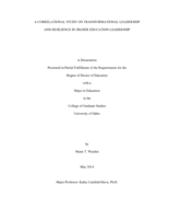 A Correlational Study on Transformational Leadership and Resilience in Higher Education Leadership