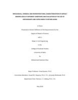 RHEOLOGICAL, CHEMICAL AND MICROSTRUCTURAL CHARACTERIZATION OF ASPHALT BINDERS AGED AT DIFFERENT CONDITIONS AND EVALUATION OF THE USE OF ANTIOXIDANTS AND COPOLYMERS TO RETARD AGING