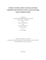 Life-history Evolution, Abiotic Constraints, and Climate Adaptability of Burrowing Owls (Athene cunicularia) Breeding Along a Latitudinal Gradient