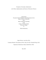 Perceptions of Secondary Administrators on the Theory, Implementation and Outcome of Restorative Practices