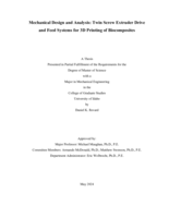 Mechanical Design and Analysis: Twin Screw Extruder Drive and Feed Systems for 3D Printing of Biocomposites