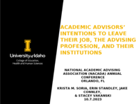 Academic Advisors’ Intentions to Leave their Job, the Advising Profession, and Their Institutions