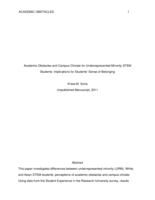 Academic Obstacles and Campus Climate for Underrepresented Minority STEM Students: Implications for Students’ Sense of Belonging