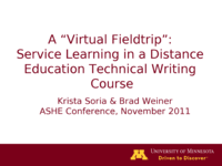 A “Virtual Fieldtrip”: Service Learning in a Distance Education Technical Writing Course