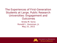 The Experiences of First-Generation Students at Large, Public Research Universities: Engagement and Outcomes