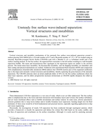 Unsteady free surface wave-induced separation: Vortical structures and instabilities