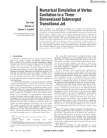 Numerical Simulation of Vortex Cavitation in a Three-Dimensional Submerged Transitional Jet
