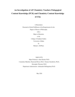 An Investigation of AP Chemistry Teachers Pedagogical Content Knowledge (PCK) and Chemistry Content Knowledge (CCK).