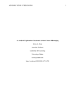 ADVISORS' SENSE OF BELONGING 1 An Analytic Exploration of Academic Advisors' Sense of Belonging